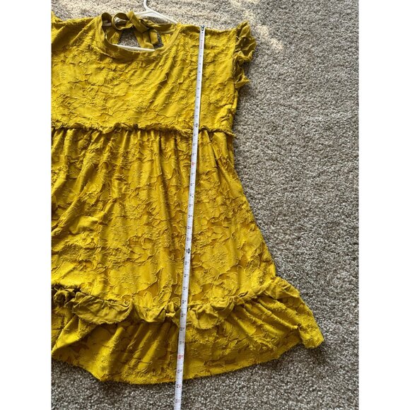 Anthropologie Playful Ruffle Knit Mini Dress Size Medium Mustard Yellow lined N1 - Picture 8 of 10